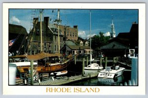 Sailing Ship, Bowen’s Wharf, Newport Rhode Island, Vintage Chrome Postcard