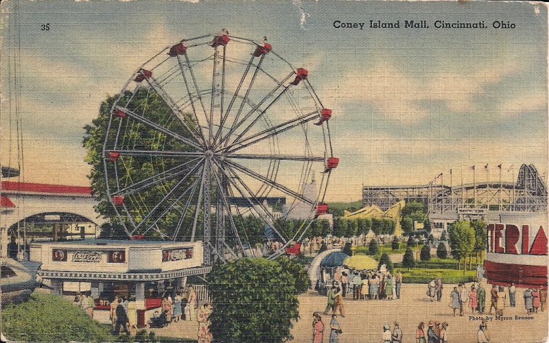 AMUSEMENT PARK, Cincinnati, OH, Coney Island Mall, 1946, Ferris Wheel, Coca Cola