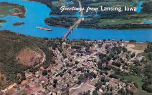 Lansing, IA Iowa   AERIAL~BIRD'S EYE VIEW Homes~Great River Road Bridge Postcard