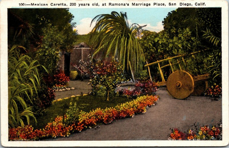 Vtg 1920s Mexican Caretta Ramona's Marriage Place San Diego CA Postcard