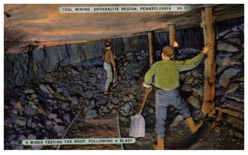 Pennsylvania , Coal Mining , Miner testing the Roof following a blast