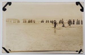 RPPC Seaside Beach Scene Children Wading Playing in the Ocean Waves Postcard W19