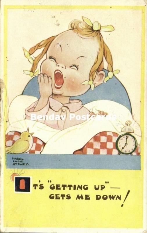 Artist Signed Mabel Lucie Attwell No. 1659, It's Getting Up Gets me Down!