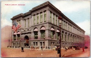 VINTAGE POSTCARD BUGGIES AND PEOPLE AT THE CHICAGO PUBLIC LIBRARY 1910s