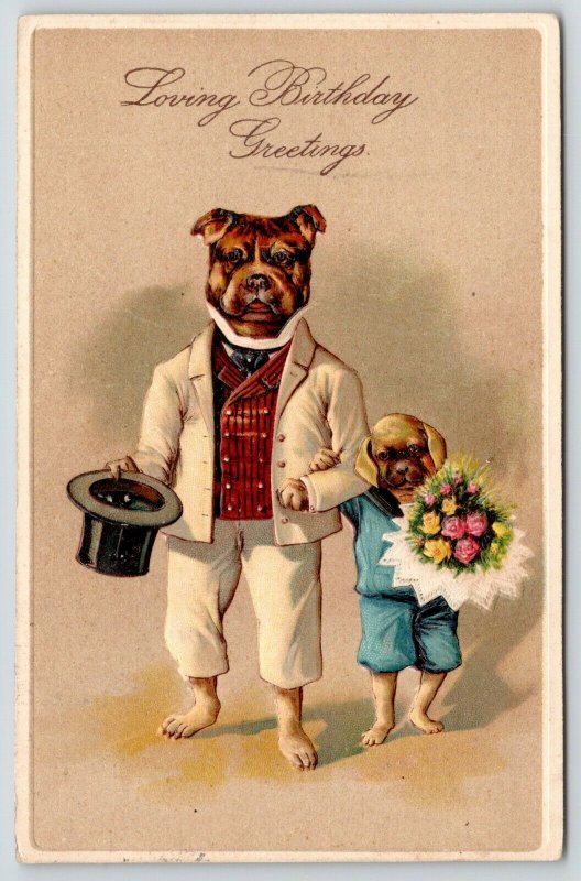 PFB Fantasy Dogs~Dressed Bulldog Tips Top Hat~Puppy on Arm~Embossed~19095957 