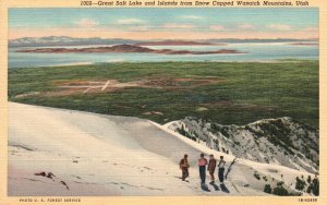 Vintage Postcard Great Salt Lake & Islands From Snow Capped Wasatch Mts. Utah UT