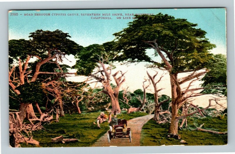 Monterey CA-California, 17 Mile Drive Period Car Cypress Grove, Vintage Postcard