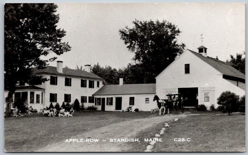 Standish Maine 1950s RPPC Real Photo Postcard Apple Row Farm Wagon House