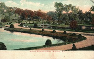 Vintage Postcard 1910's View in Brookside Cemetery NY New York Litho-Chrome