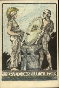 Poster Art Greek Myth Minerva & Nude Vulcan French Electric Equipment Society