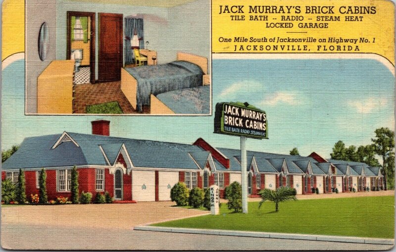 Linen Postcard Jack Murray's Brick Cabins in Jacksonville, Florida~138503 