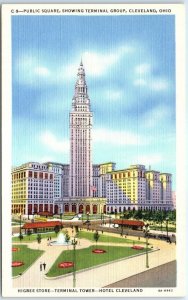 Postcard - Public Square Showing Terminal Group - Cleveland, Ohio