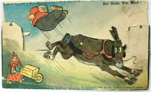 Vintage Postcard 1900's Donkey Kicking Man Her Name Was Maud! Comic