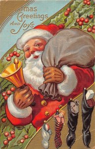 J50/ Santa Claus Merry Christmas Postcard c1910 Toy Sack Bell 164