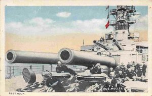 Battleship Forward Gun Turrets Rest Hour US Navy Ship 1910s postcard