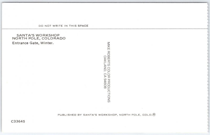 Santa's Workshop North Pole Colorado Winter Entrance Gate Postcard