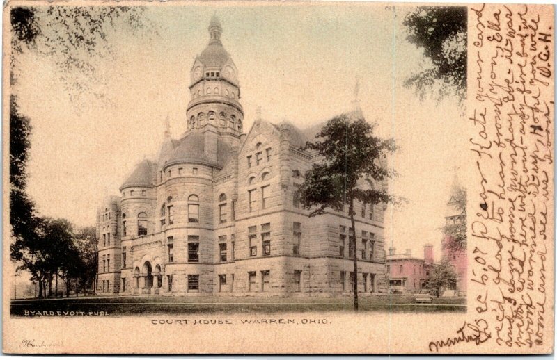 postcard Court House, Warren Ohio - Hand Colored