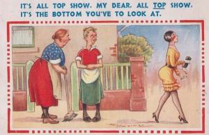 Big Bum Wriggle Glamour Lady Sweeping Jealousy Antique Comic Humour Postcard