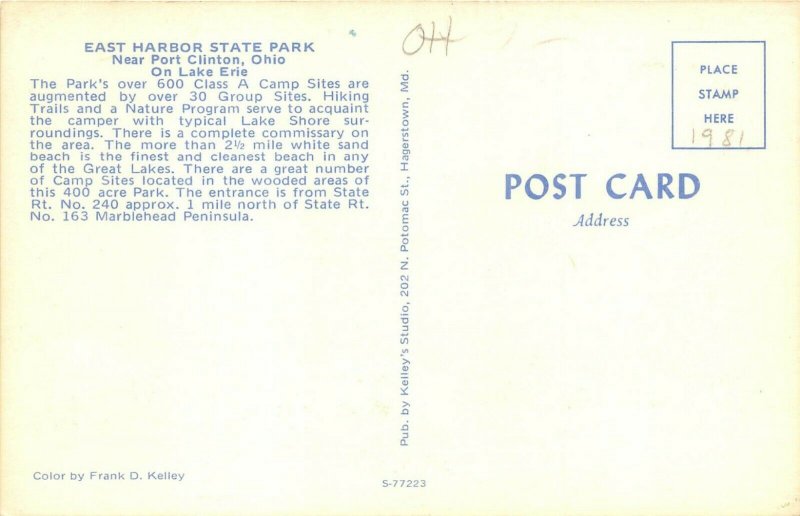 East Harbor State Park Port Clinton Ohio 1960s Postcard Camping Camp Site Area