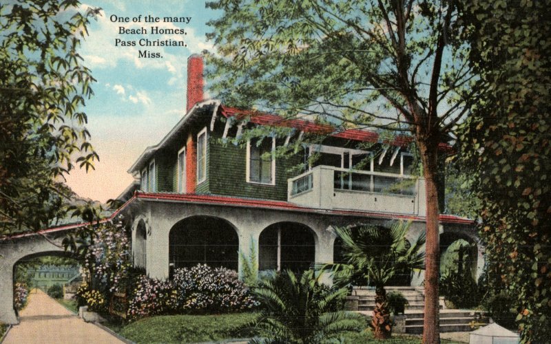 Circa 1918, One of the Many Beach Mansions, Pass Christian, MS  Postcard