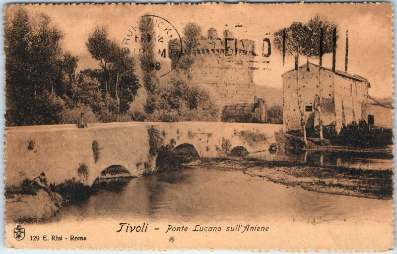 c1908 Tivoli, Italy Ponte Lucano Bridge Aniene River Ancient Roman Sepia PC A343