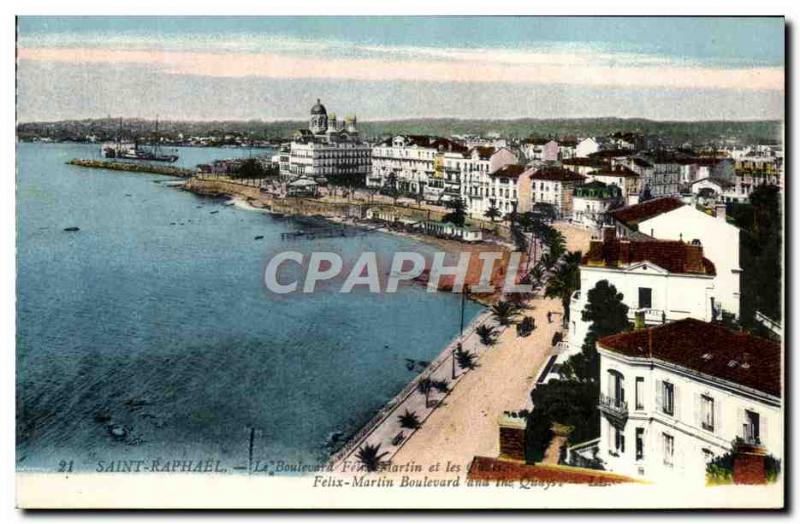 Old Postcard Saint Raphael Boulevard Felix Martin and docks