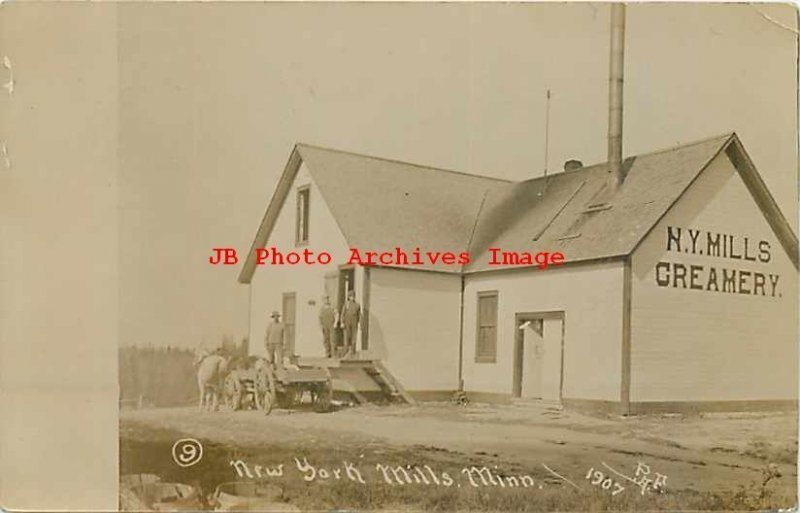 MN, New York Mills, Minnesota, RPPC, NY Mills Creamery, Farmer Delivery Wagon