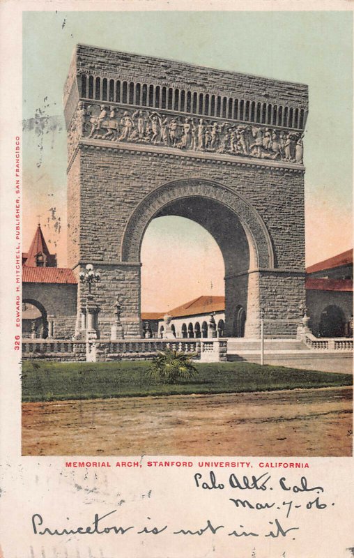 Memorial Arch, Stanford University, Palo Alto, California, 1906 Postcard, Used