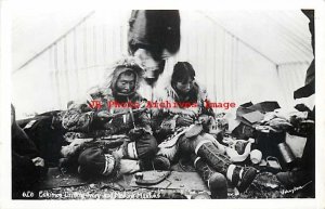 Native American Eskimos, RPPC, Making Mukluks, Johnston Photo No 626