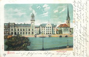 Gruss aus Zurich Stadthausquai city hall 1902 chromo litho postcard Switzerland 