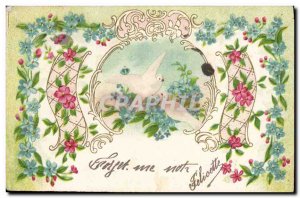 Old Postcard Fantasy Flowers Doves