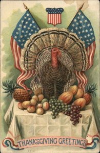 Thanksgiving Patriotic Turkey American Flag c1910 Vintage Postcard