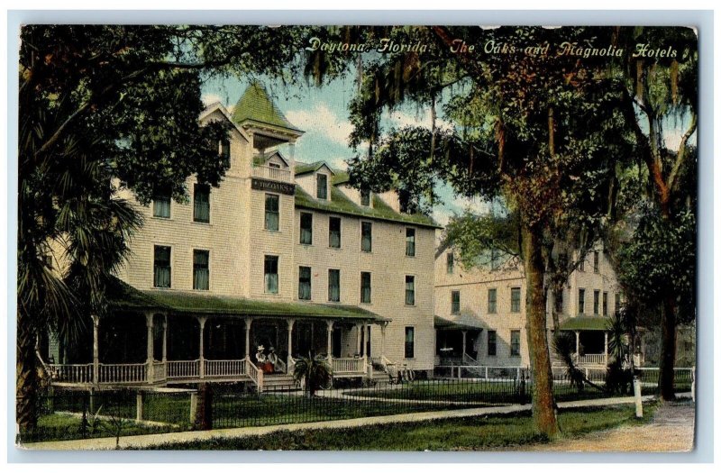 Daytona Florida FL Postcard The Oaks And Magnolia Hotels Exterior Scene c1920's