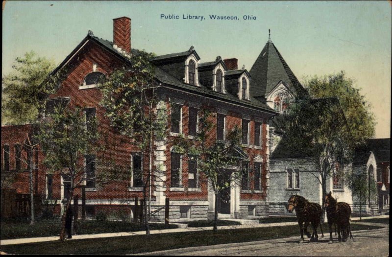 Wauseon Ohio OH Public Library c1910 Vintage Postcard