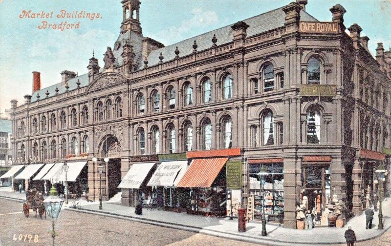 BRADFORD YORKSHIRE UK~MARKET BUILDINGS~POSTCARD 1900s