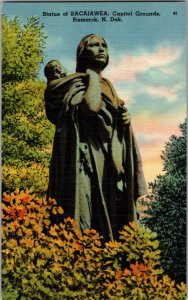 Vintage Postcard Statue of Sacajawea Capitol Grounds Bismarck, North Dakota KJ12