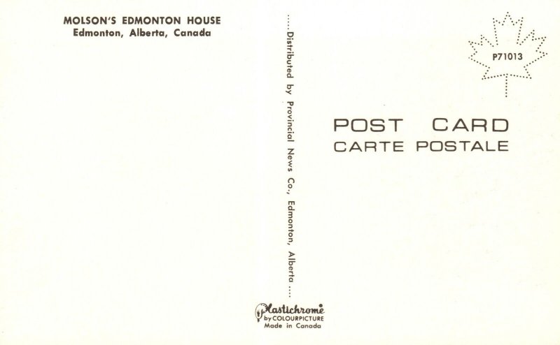 Vintage Postcard Molson's Edmonton House Edmonton Alberta Canada