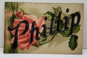 Greeting Phillip Tinseled Rose to Somers Montana Postcard D4