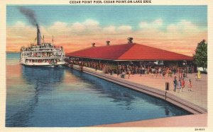 Vintage Postcard 1930's Cedar Point Fishing Pier on Lake Erie Ohio