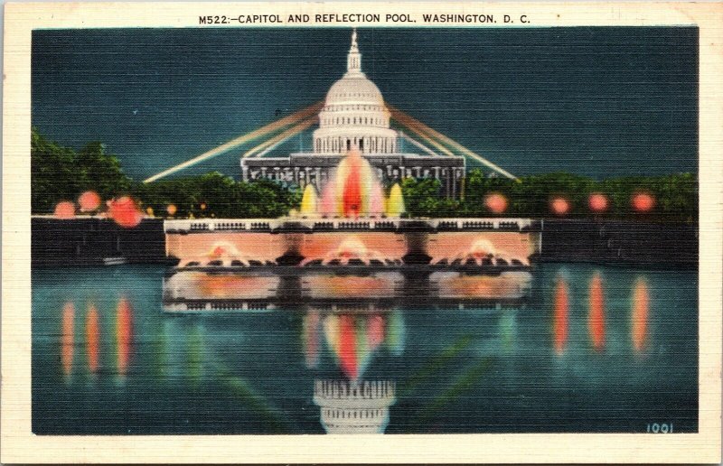Capitol Reflection Pool Washington Dc Linen Vintage Metrocraft Postcard 