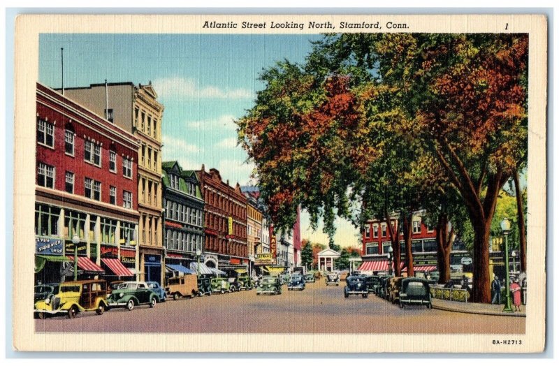 1940 Atlantic Street Looking North Classic Cars Stamford Connecticut CT Postcard