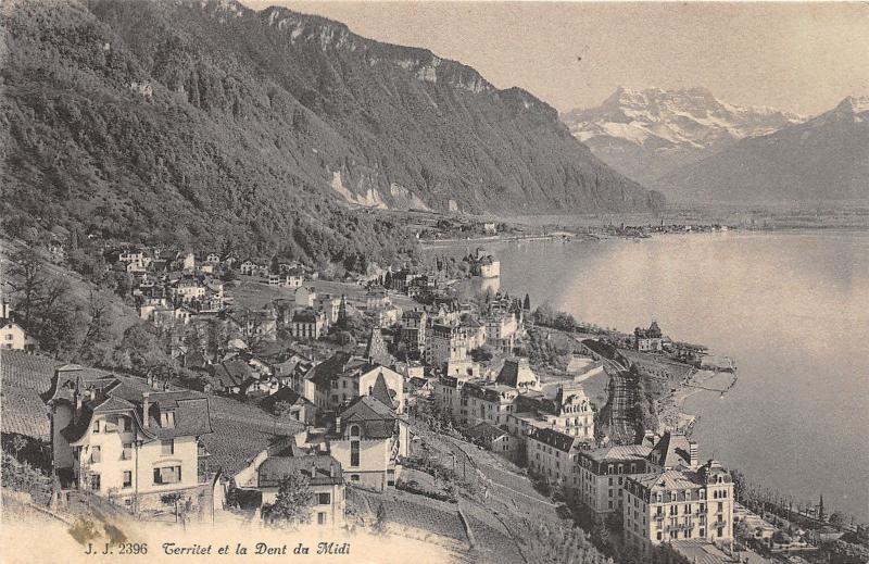 Territet Switzerland~Dents du Midi~Bird's Eye View of Town in Mountains~Postcard