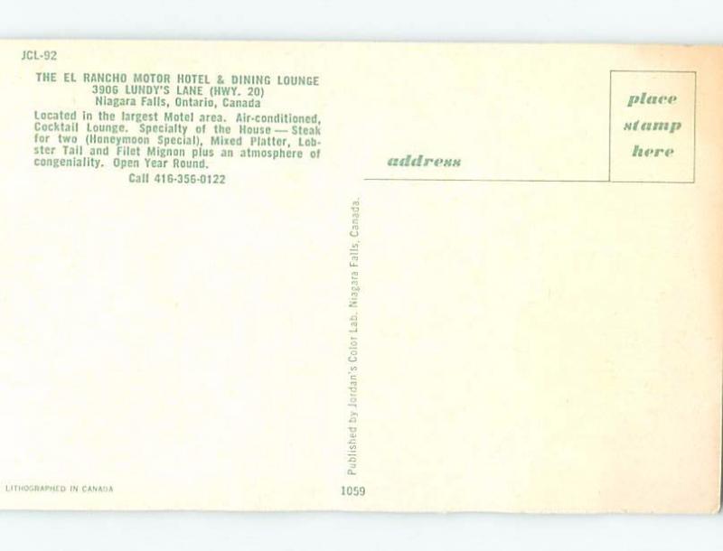 Unused Pre-1980 RESTAURANT SCENE Niagara Falls Ontario ON B7811