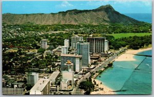 Vtg Honolulu Hawaii HI Diamond Head Waikiki Beach Aerial View 1960s Postcard