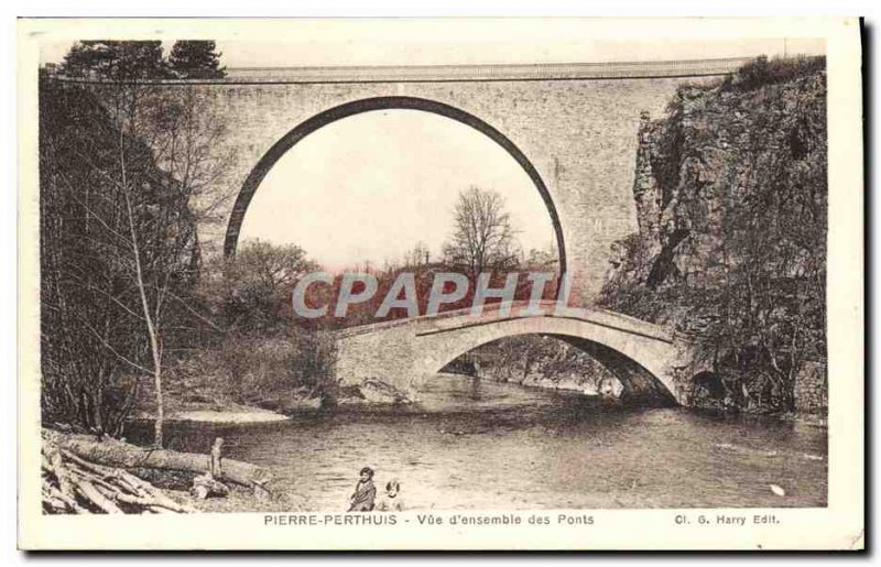 Old Postcard View of Pierre-Perthuis & # 39ensemble Bridges