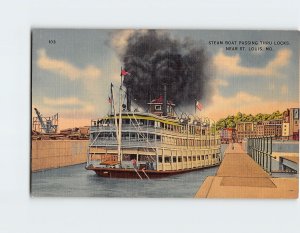 Postcard Steam Boat Passing Thru Locks Missouri USA