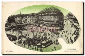 Old Postcard Marseille Rue de la Republique Tramway