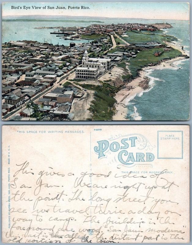 PUERTO RICO BIRD'S EYE VIEW OF SAN JUAN PORTO RICO ANTIQUE POSTCARD