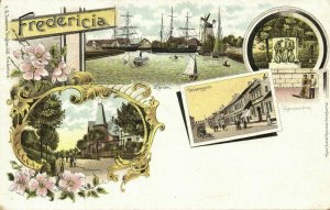 sweden, FREDERICIA, Multiview, Bülowsvej, Havnen, Vendersgade (1899) Postcard