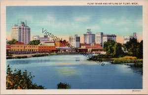 Flint River and Skyline of Flint MI Postcard PC303